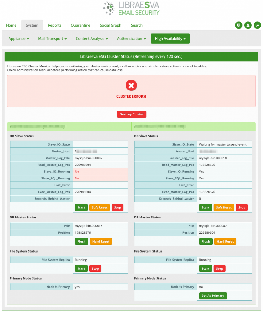 Cluster Error Recovery Procedure Libraesva Docs