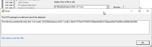 WMware failed manifest check error