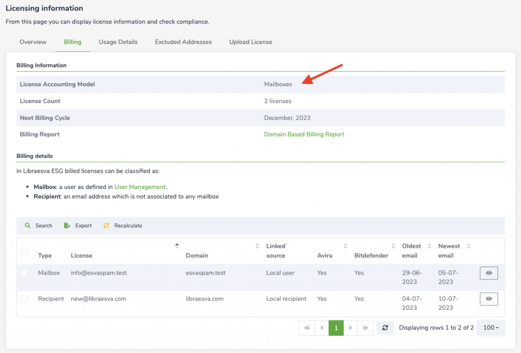 Libraesva ESG License Billing Information Explained Libraesva Docs